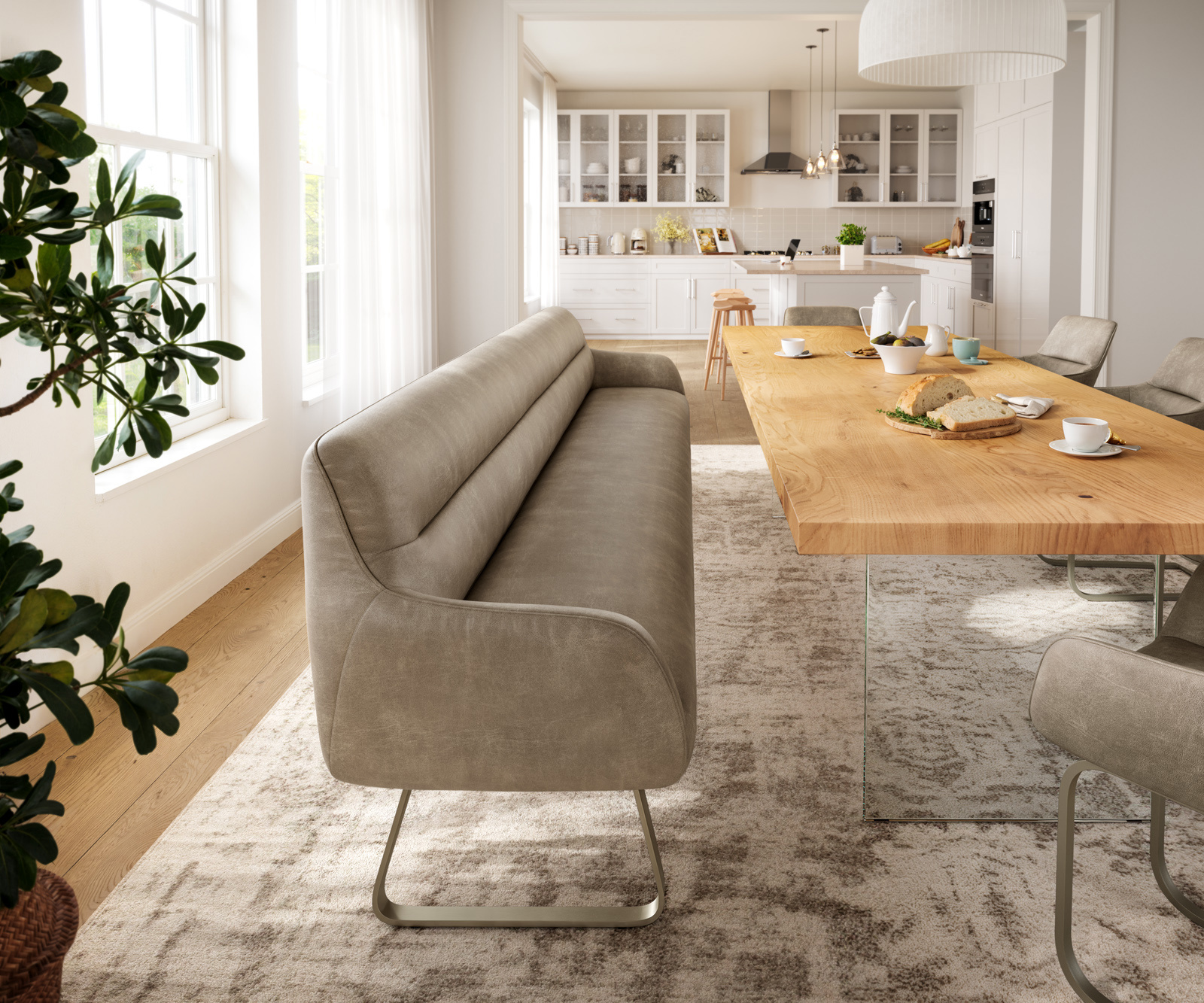 Étkezőpad Taya-Flex 300 cm mikroszálas bézs vintage vékony láb lapos titán színű hatás zsákrugós - Image 2