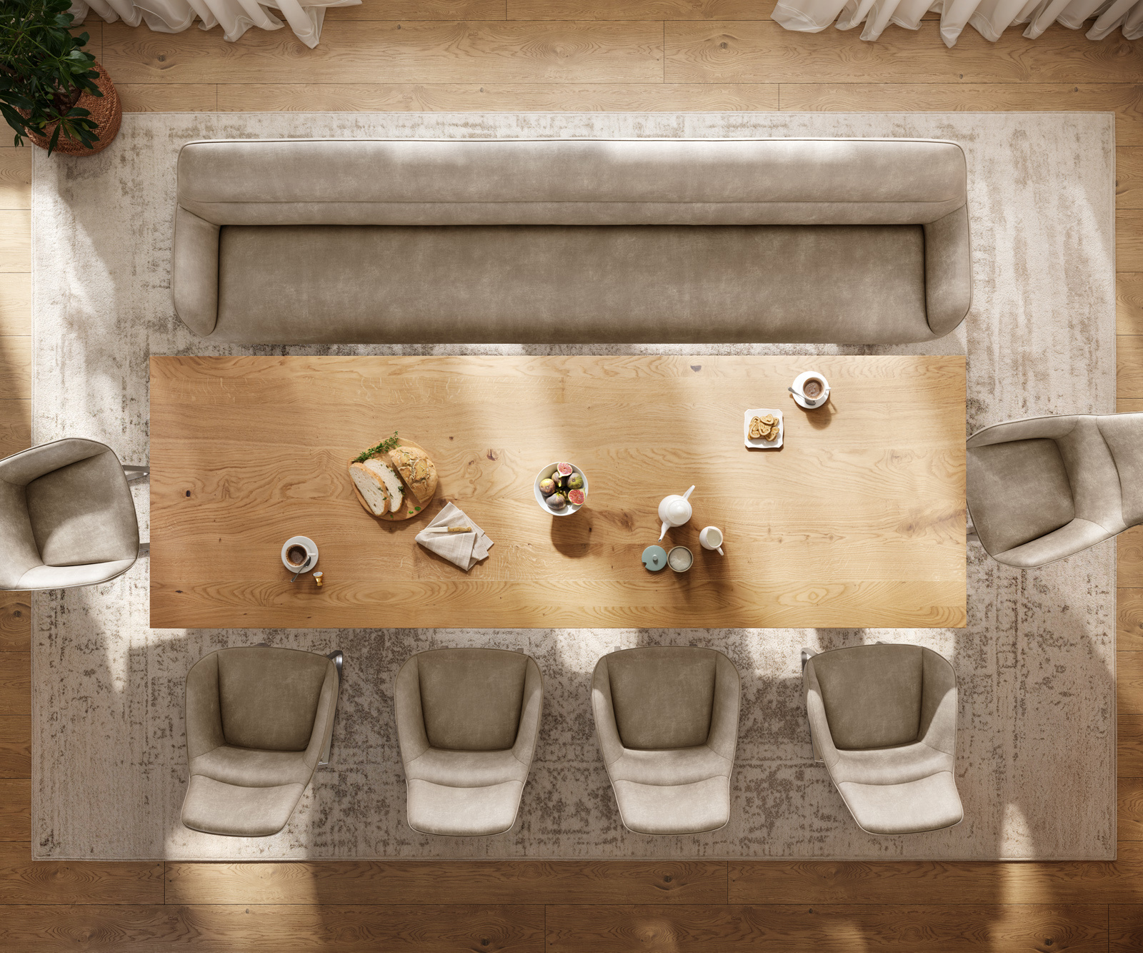 Étkezőpad Taya-Flex 300 cm mikroszálas bézs vintage vékony láb lapos titán színű hatás zsákrugós - Image 5