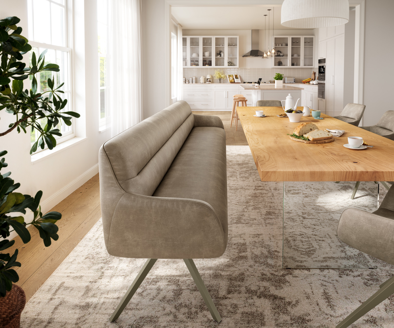 Étkezőpad Taya-Flex 300 cm mikroszálas bézs vintage kereszt láb szögletes titán színű hatás zsákrugós - Image 2