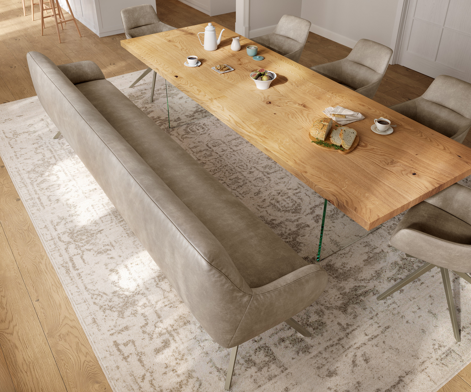 Étkezőpad Taya-Flex 300 cm mikroszálas bézs vintage kereszt láb szögletes titán színű hatás zsákrugós - Image 4