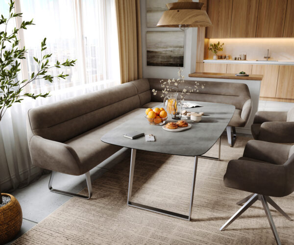 Étkezőpad Taya-Flex 285x190 cm mikroszálas taupe vintage vékony láb lapos rozsdamentes acél zsákrugó bal