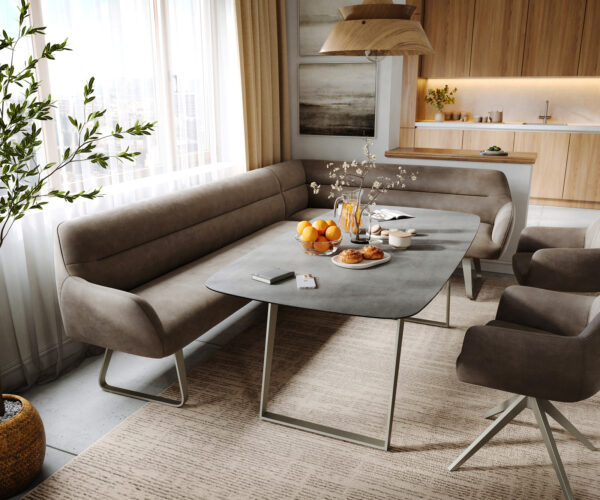 Étkezőpad Taya-Flex 285x190 cm mikroszálas taupe vintage vékony láb lapos titán színű hatású zsákrugós bal