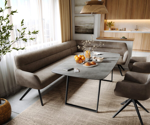 Étkezőpad Taya-Flex 285x190 cm mikroszálas taupe vintage kereszt láb szögletes fekete zsákrugó bal