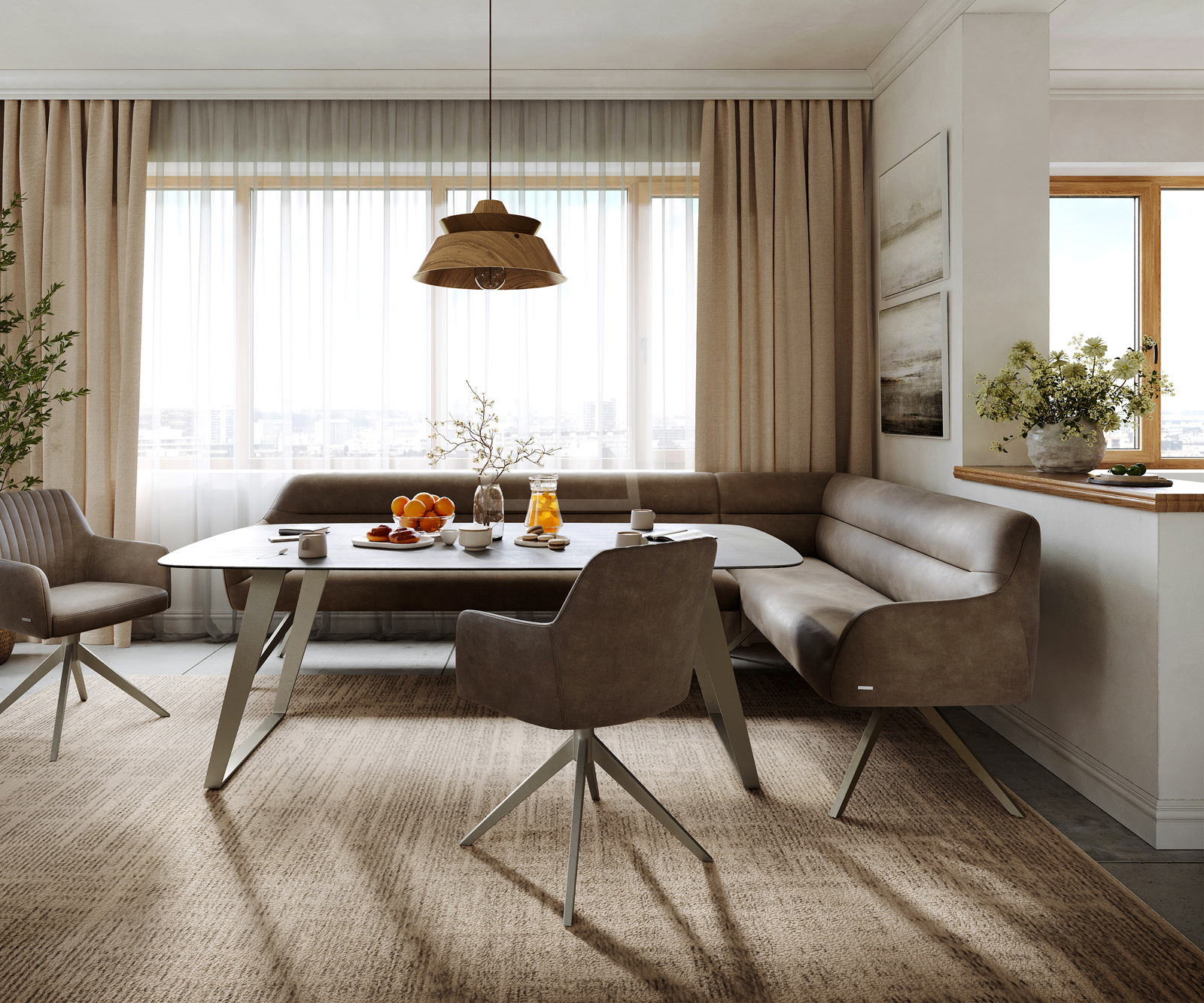 Étkezőpad Taya-Flex 285x190 cm mikroszálas taupe vintage kereszt láb szögletes titán színű hatás zsákrugós bal - Image 2