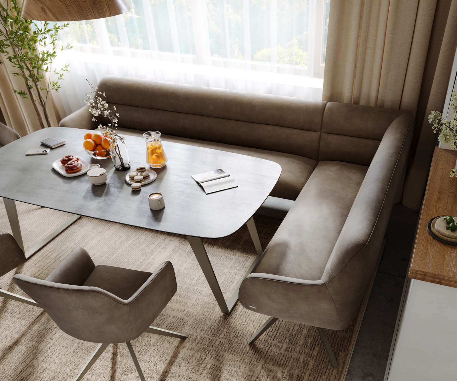 Étkezőpad Taya-Flex 285x190 cm mikroszálas taupe vintage kereszt láb szögletes titán színű hatás zsákrugós bal - Image 4