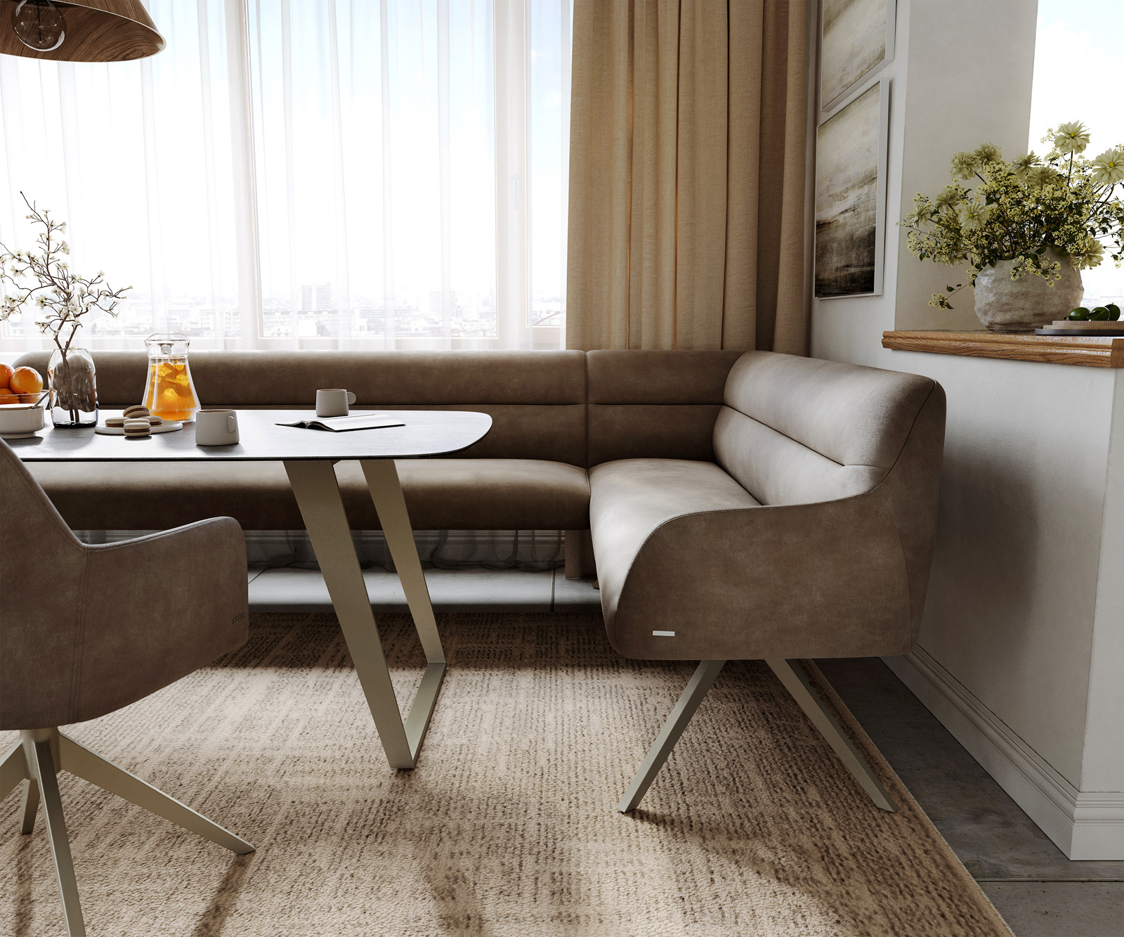 Étkezőpad Taya-Flex 285x190 cm mikroszálas taupe vintage kereszt láb szögletes titán színű hatás zsákrugós bal - Image 5