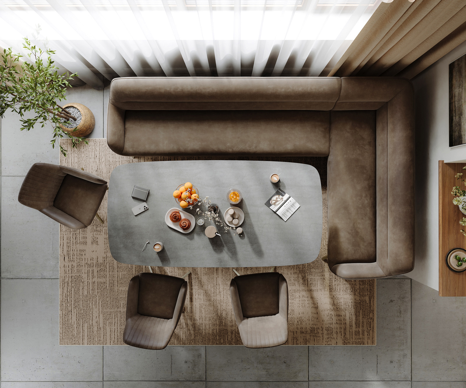 Étkezőpad Taya-Flex 285x190 cm mikroszálas taupe vintage kereszt láb szögletes titán színű hatás zsákrugós bal - Image 6