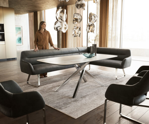 Étkezőpad Taya-Flex 285x190 cm mikroszálas antracit vintage vékony láb lapos rozsdamentes acél zsákrugó bal