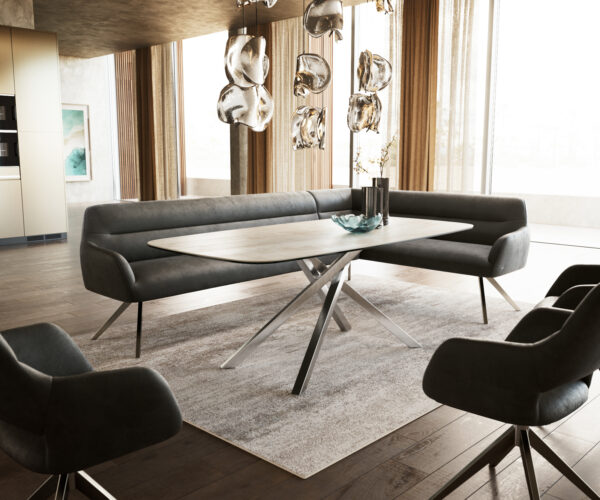 Étkezőpad Taya-Flex 285x190 cm mikroszálas antracit vintage kereszt láb szögletes rozsdamentes acél zsákrugó bal