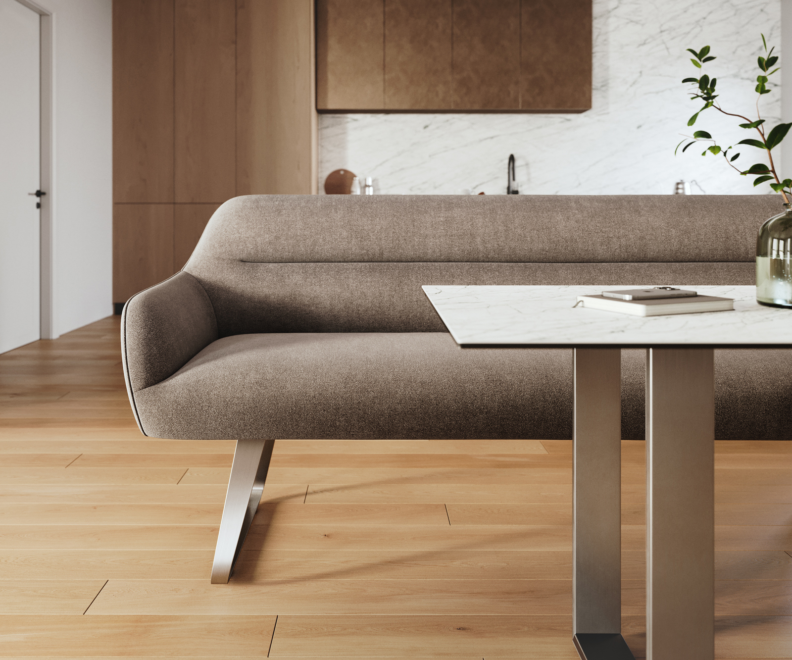 Étkezőpad Taya-Flex 200 cm strukturált szövet puha taupe vékony láb lapos rozsdamentes acél zsákrugós - Image 2