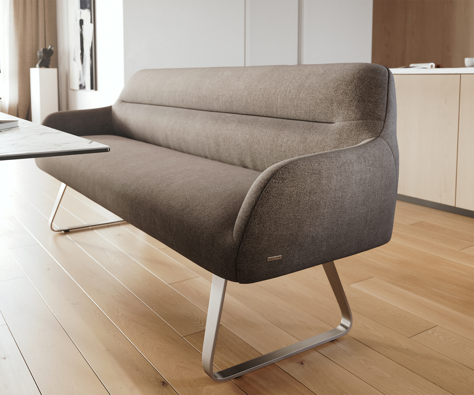 Étkezőpad Taya-Flex 200 cm strukturált szövet puha taupe vékony láb lapos rozsdamentes acél zsákrugós - Image 5