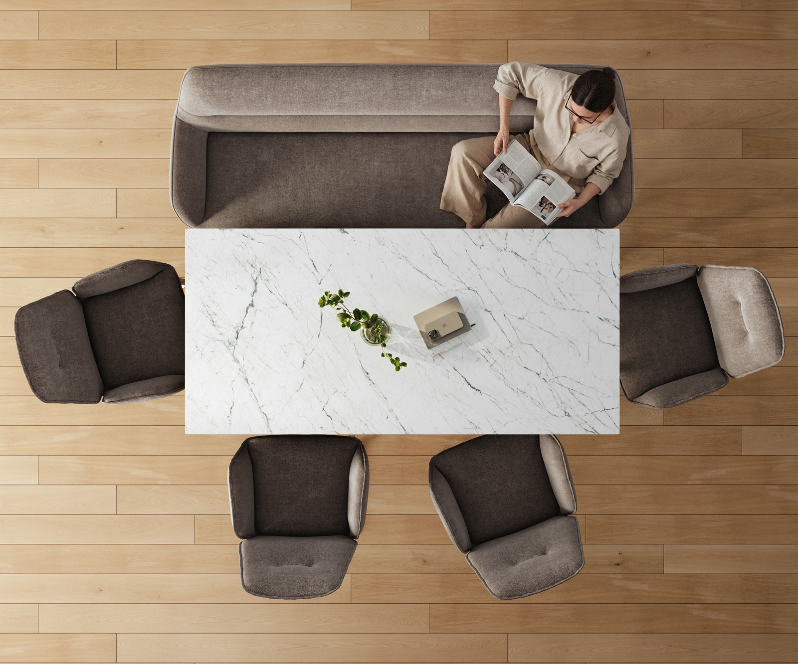 Étkezőpad Taya-Flex 200 cm strukturált szövet puha taupe vékony láb lapos rozsdamentes acél zsákrugós - Image 6