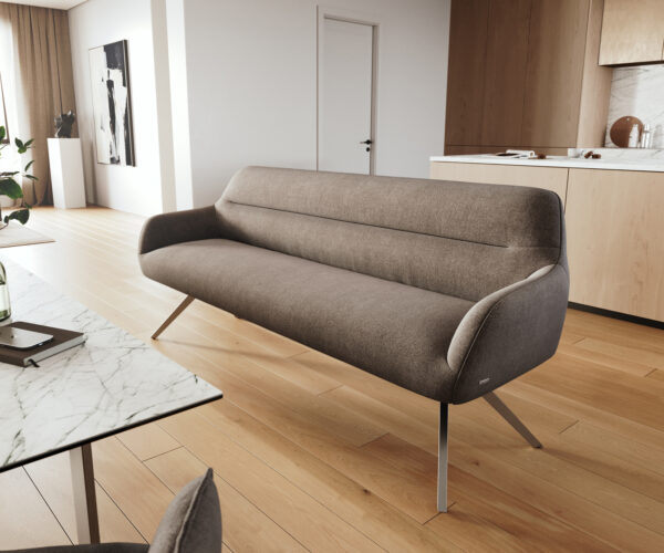 Étkezőpad Taya-Flex 200 cm strukturált szövet puha taupe kereszt láb szögletes rozsdamentes acél zsákrugó