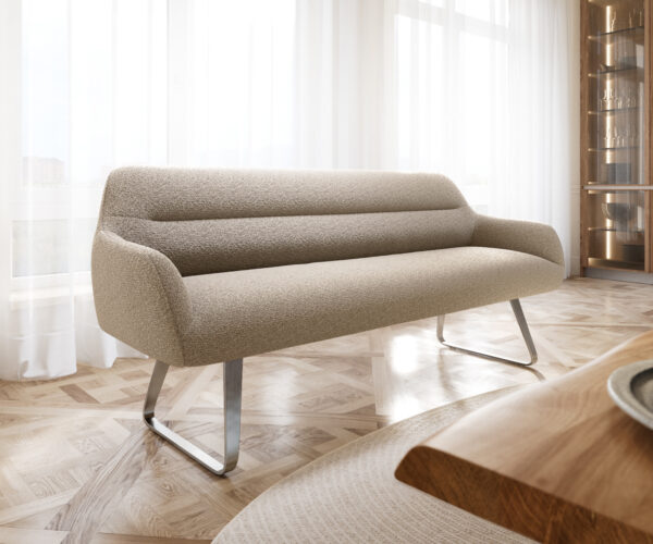 Étkezőpad Taya-Flex 200 cm bouclé sötét bézs vékony láb lapos rozsdamentes acél zsákrugós