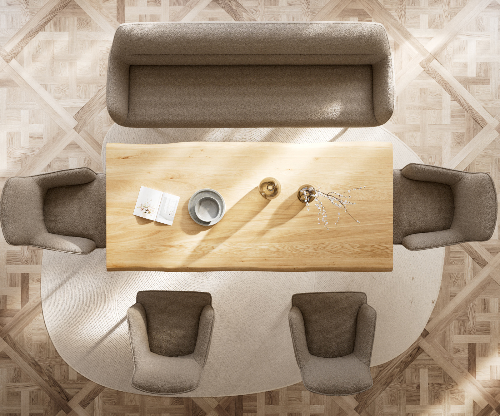 Étkezőpad Taya-Flex 200 cm bouclé sötét bézs vékony láb lapos rozsdamentes acél zsákrugós - Image 5