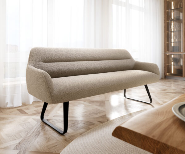 Étkezőpad Taya-Flex 200 cm bouclé sötét bézs vékony láb lapos fekete zsákrugós