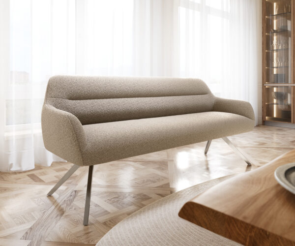 Étkezőpad Taya-Flex 200 cm bouclé sötét bézs kereszt láb szögletes rozsdamentes acél zsákrugó