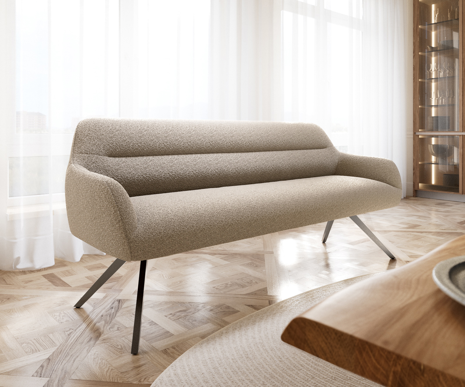 Étkezőpad Taya-Flex 200 cm bouclé sötét bézs kereszt láb szögletes grafit zsákrugó