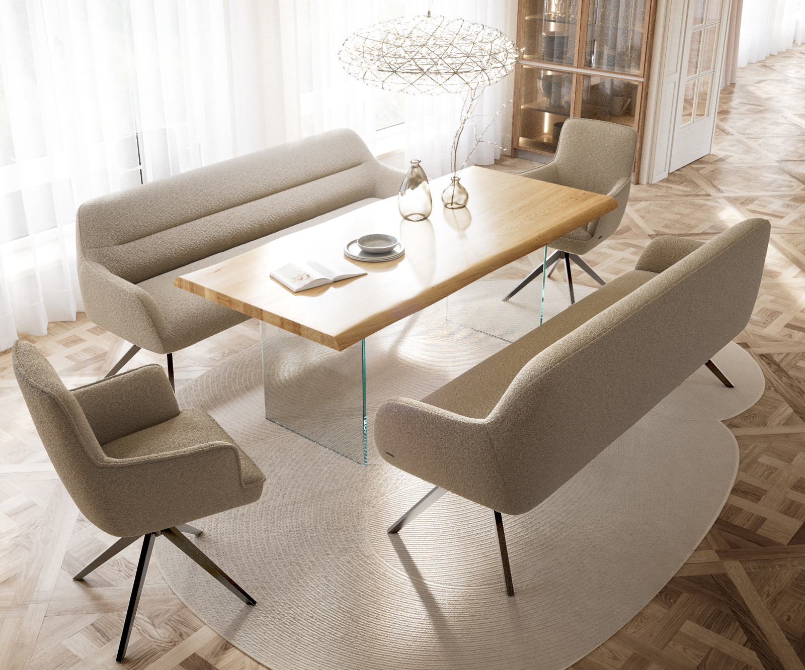 Étkezőpad Taya-Flex 200 cm bouclé sötét bézs kereszt láb szögletes grafit zsákrugó - Image 4