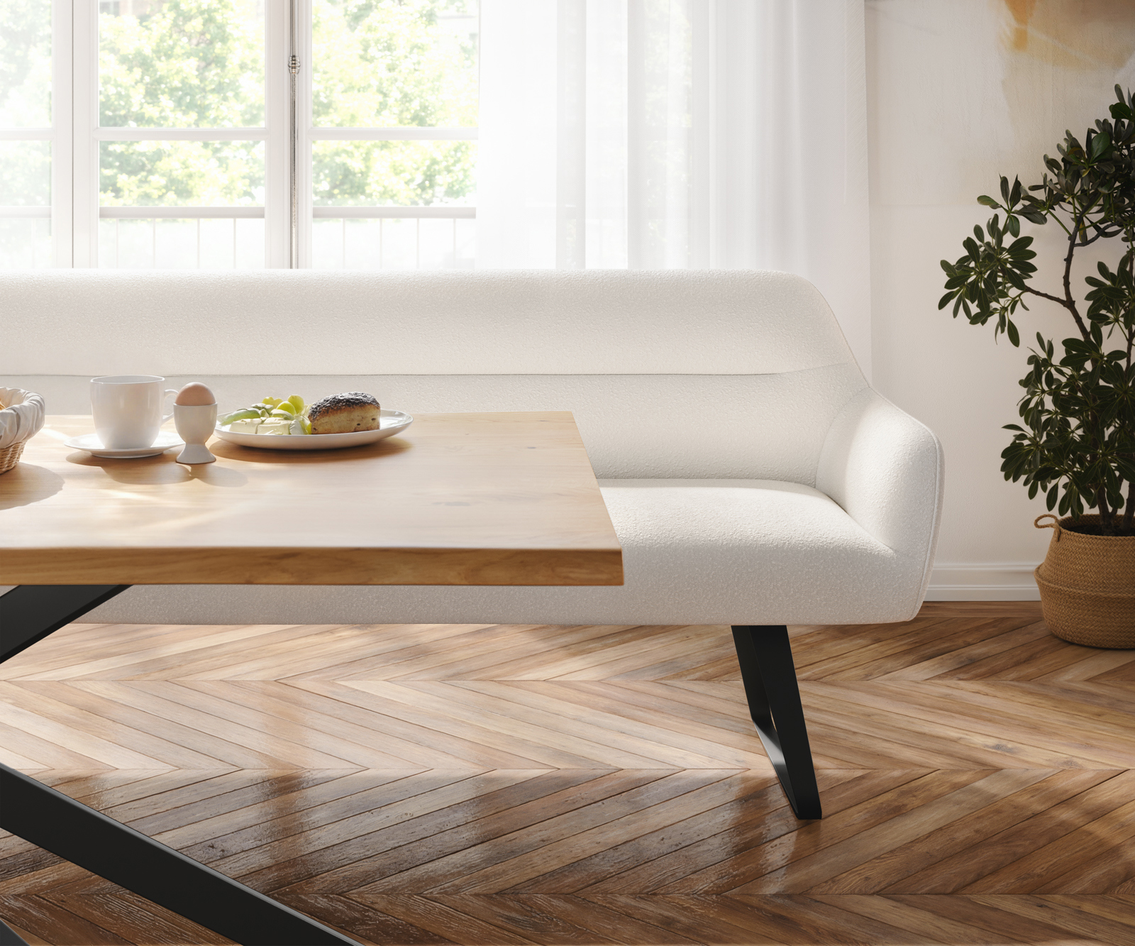 Étkezőpad Taya-Flex 200 cm bouclé krémfehér vékony láb lapos fekete zsákrugó - Image 4