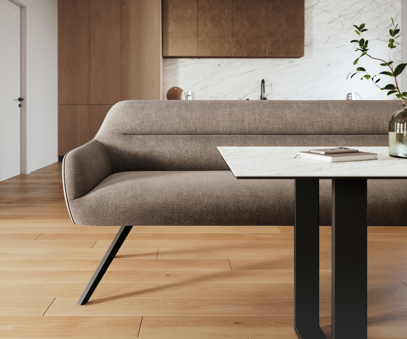 Étkezőpad Taya-Flex 300 cm strukturált szövet puha taupe kereszt láb szögletes fekete zsákrugó - Image 2