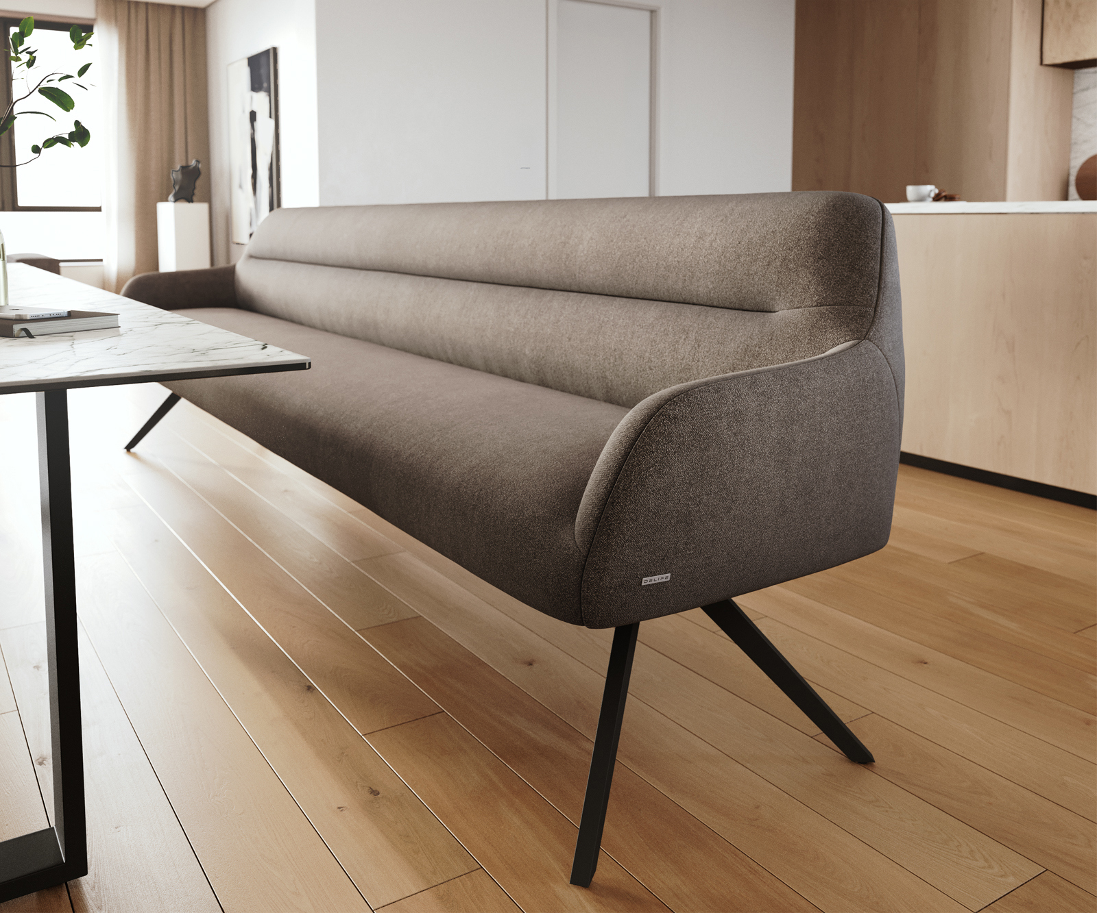 Étkezőpad Taya-Flex 300 cm strukturált szövet puha taupe kereszt láb szögletes fekete zsákrugó - Image 5