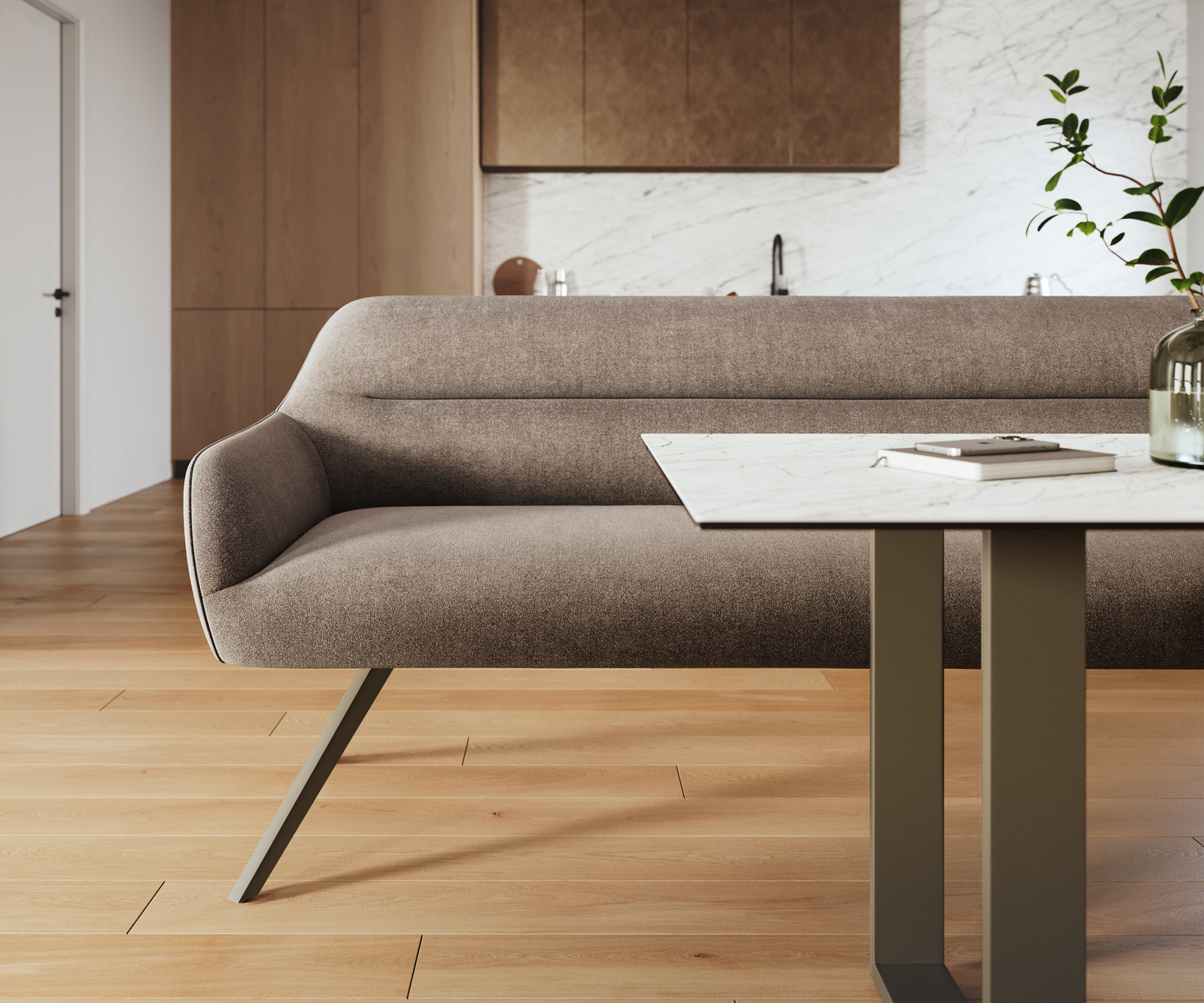 Étkezőpad Taya-Flex 300 cm strukturált szövet puha taupe kereszt láb szögletes titán színű hatású bevonat zsákrugós matrac - Image 2