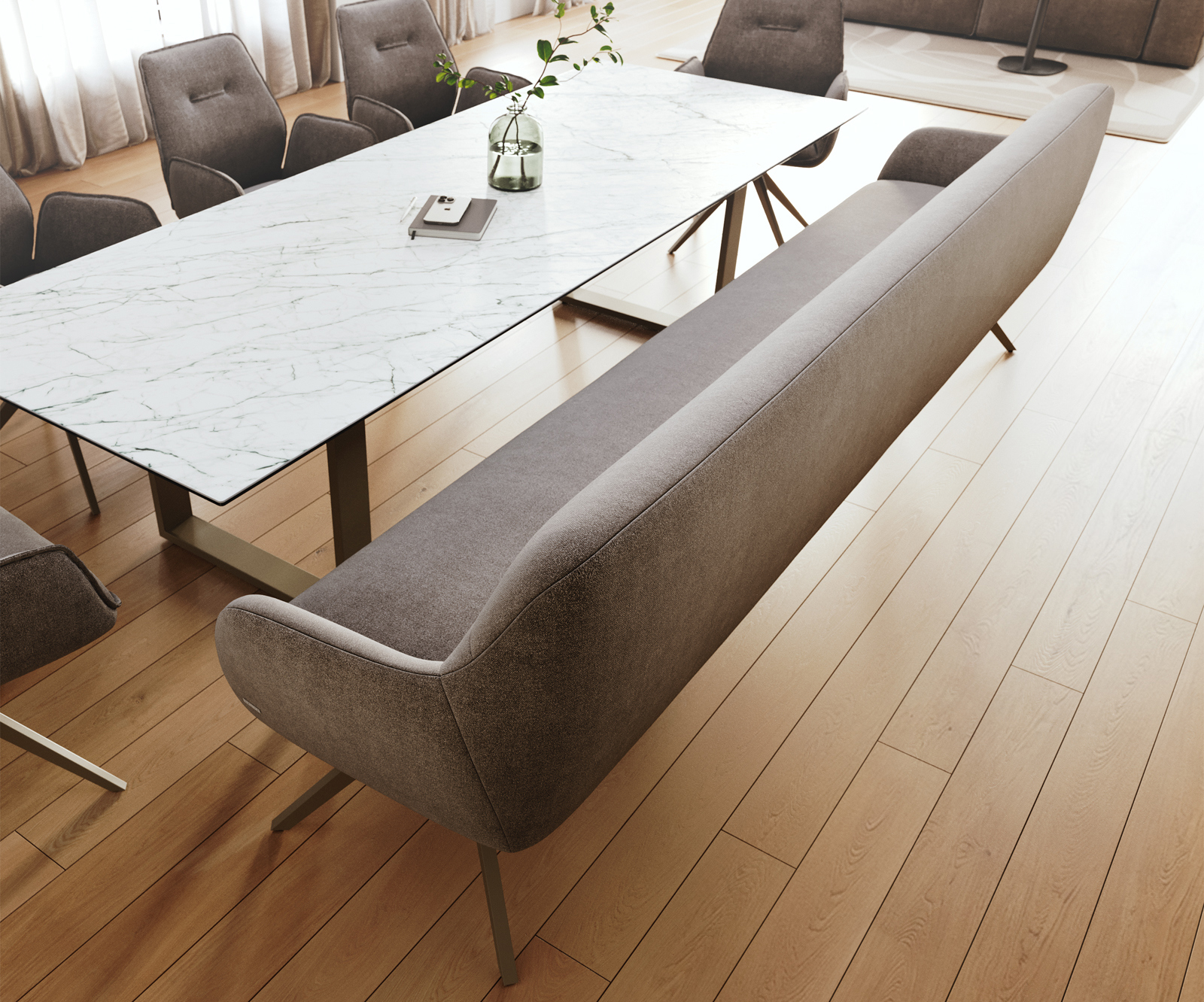 Étkezőpad Taya-Flex 300 cm strukturált szövet puha taupe kereszt láb szögletes titán színű hatású bevonat zsákrugós matrac - Image 4