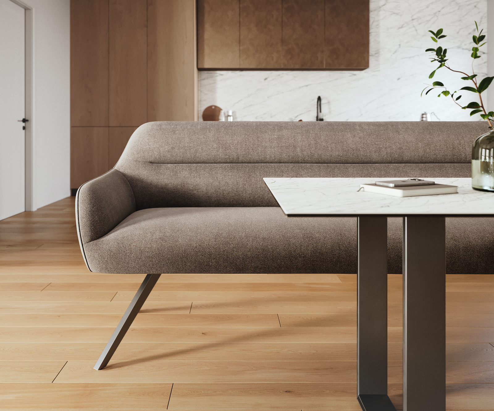 Étkezőpad Taya-Flex 300 cm strukturált szövet puha taupe kereszt láb szögletes grafit zsákrugós - Image 2