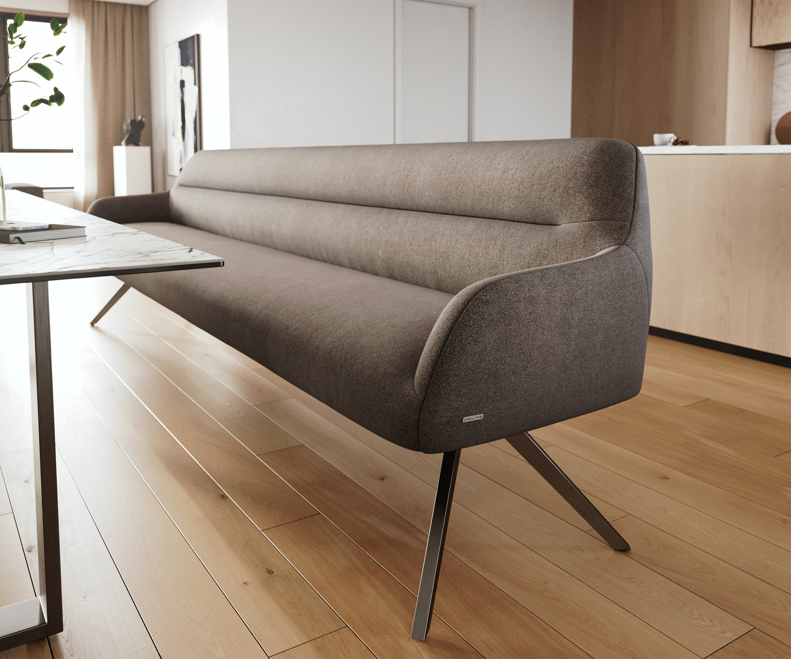 Étkezőpad Taya-Flex 300 cm strukturált szövet puha taupe kereszt láb szögletes grafit zsákrugós - Image 5