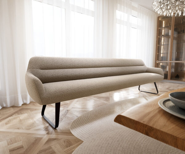 Étkezőpad Taya-Flex 300 cm bouclé sötét bézs vékony láb lapos fekete zsákrugós