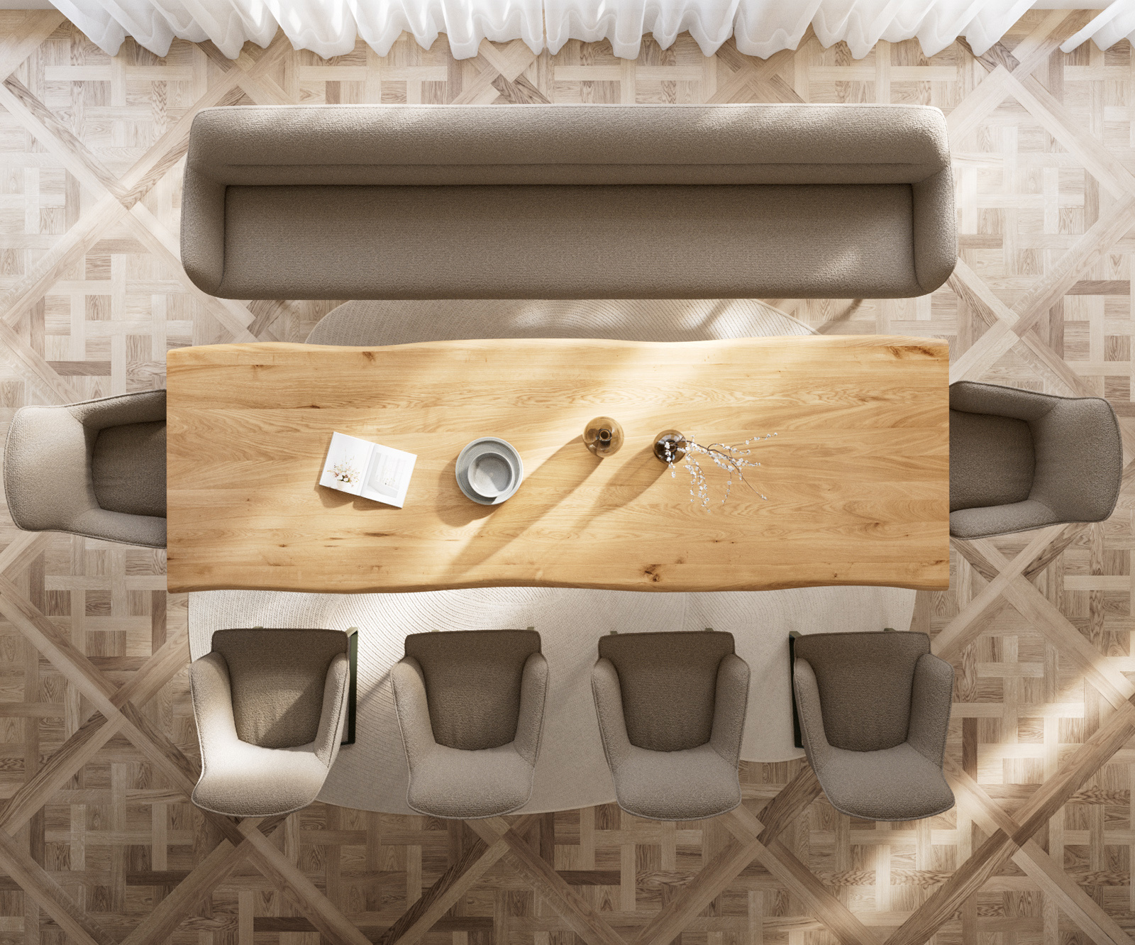 Étkezőpad Taya-Flex 300 cm bouclé sötét bézs vékony láb lapos titánszínű hatású rozsdamentes acél zsákrugós matraccal - Image 5