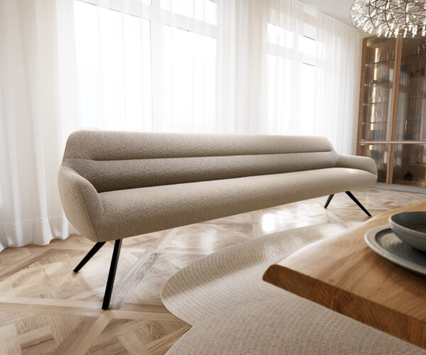 Étkezőpad Taya-Flex 300 cm bouclé sötét bézs kereszt láb szögletes fekete zsákrugós