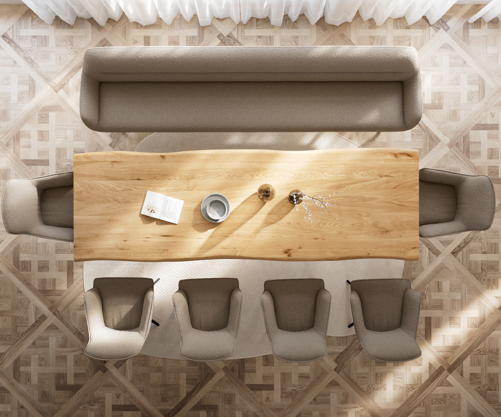 Étkezőpad Taya-Flex 300 cm bouclé sötét bézs kereszt láb szögletes fekete zsákrugós - Image 5