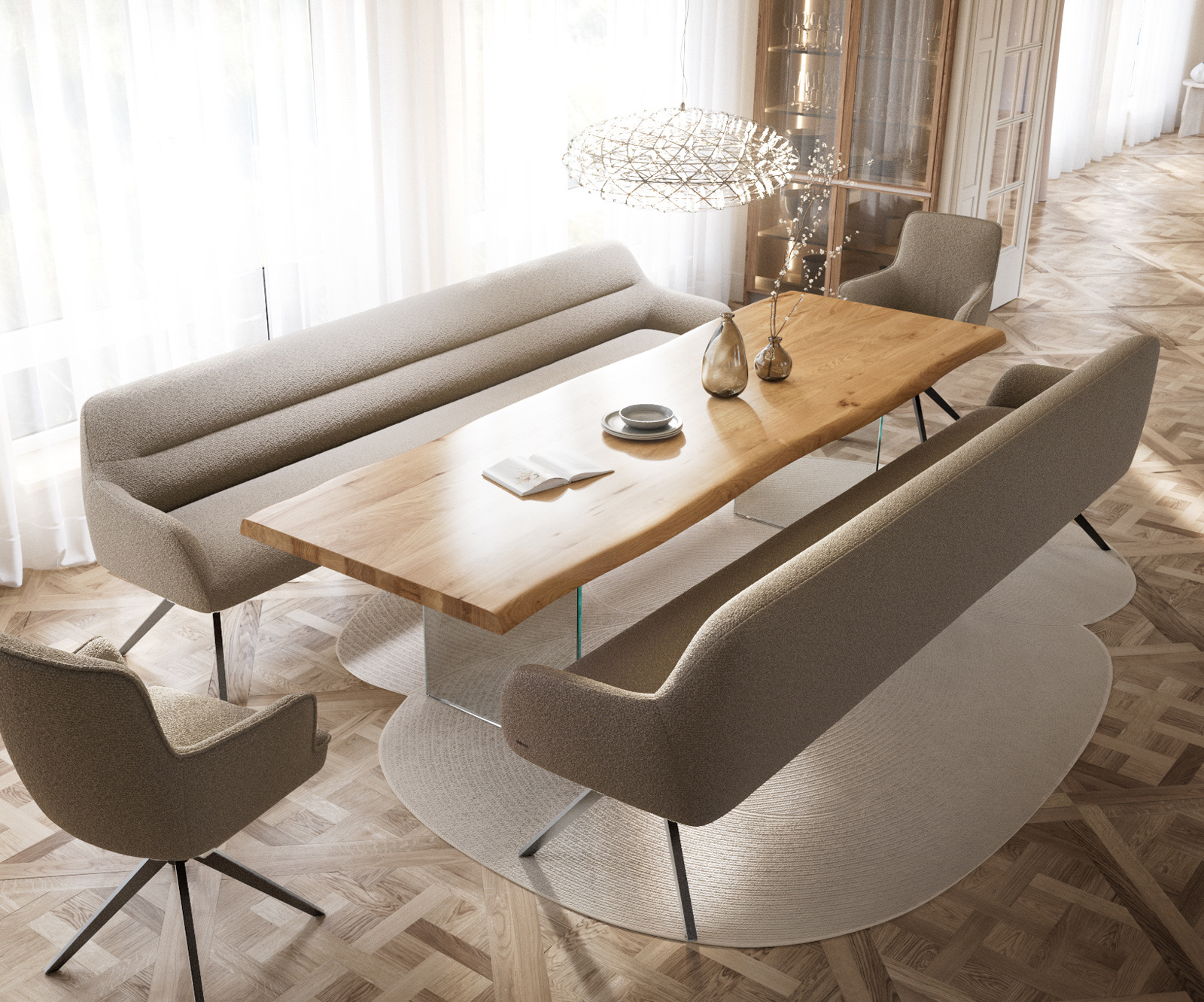 Étkezőpad Taya-Flex 300 cm bouclé sötét bézs kereszt láb szögletes grafit zsákrugó - Image 4