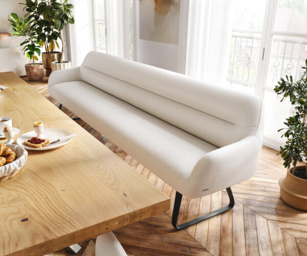 Étkezőpad Taya-Flex 300 cm bouclé fehér-bézs vékony láb lapos fekete zsákrugós