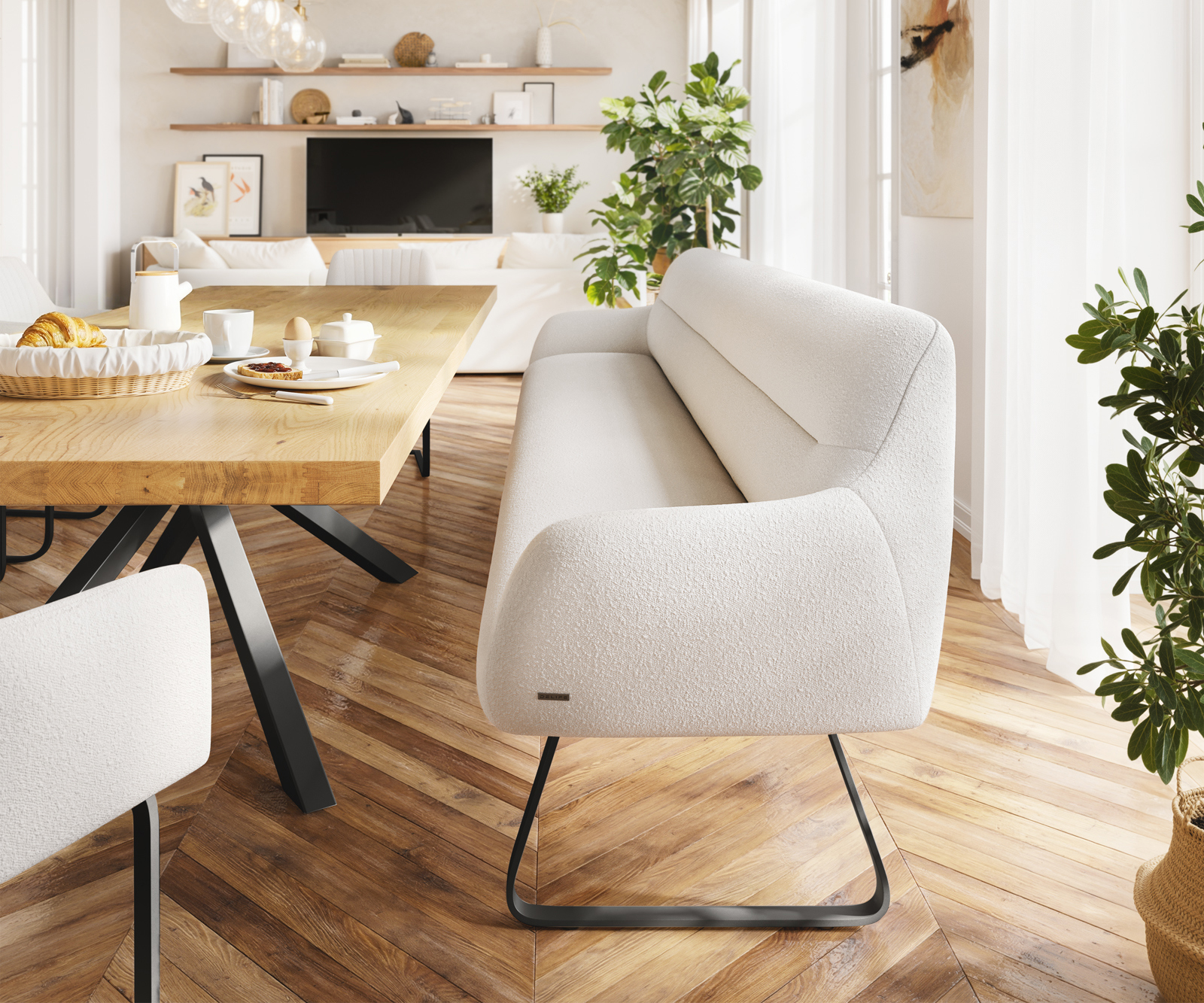 Étkezőpad Taya-Flex 300 cm bouclé fehér-bézs vékony láb lapos fekete zsákrugós - Image 2