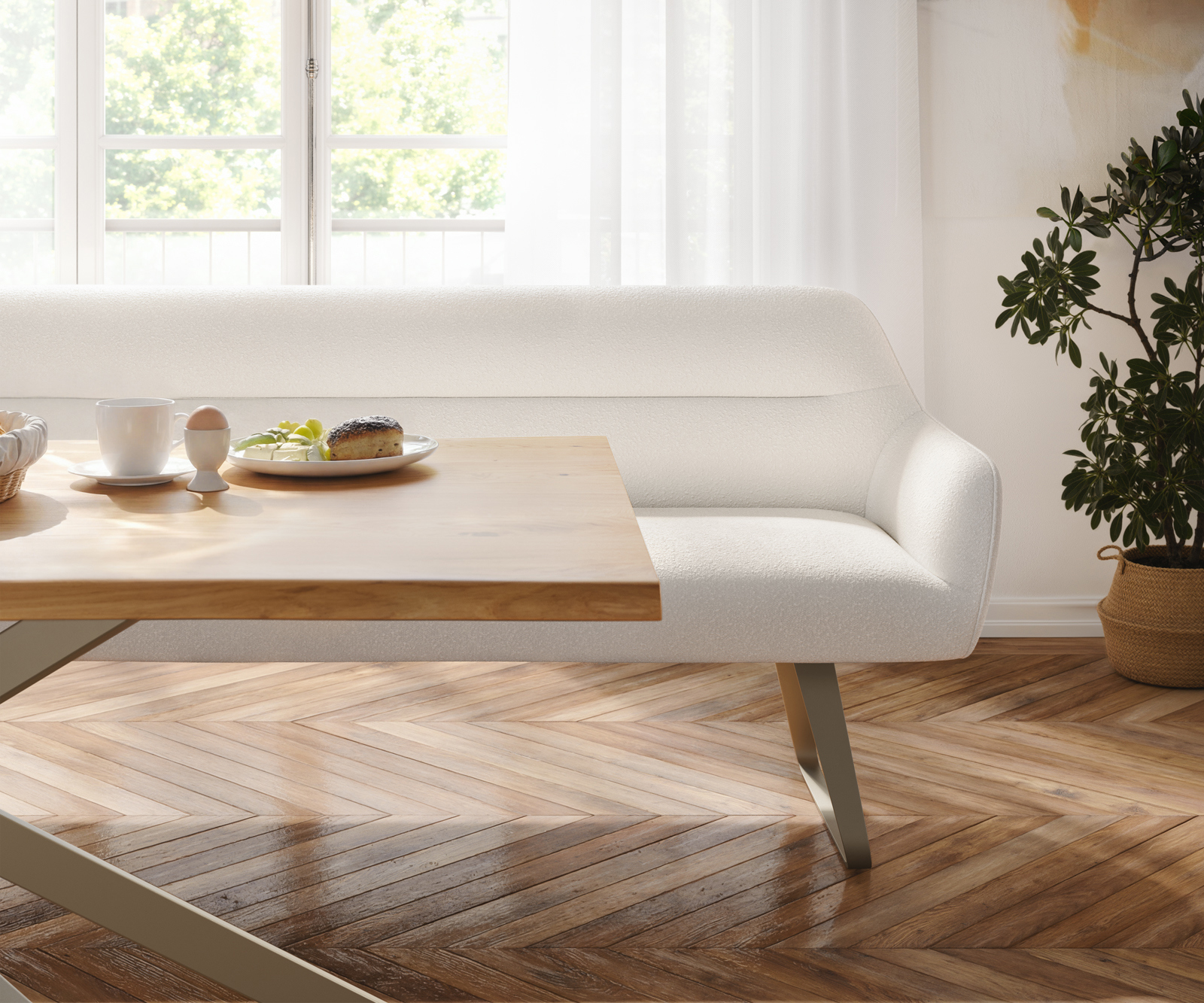 Étkezőpad Taya-Flex 300 cm bouclé krémfehér vékony láb lapos titán színű hatás zsákrugós - Image 4