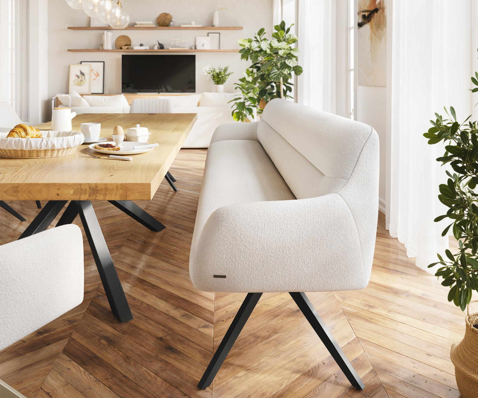 Étkezőpad Taya-Flex 300 cm bouclé krémfehér kereszt láb szögletes fekete zsákrugó - Image 2