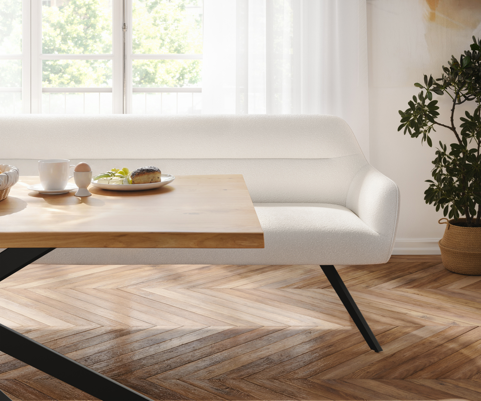 Étkezőpad Taya-Flex 300 cm bouclé krémfehér kereszt láb szögletes fekete zsákrugó - Image 4