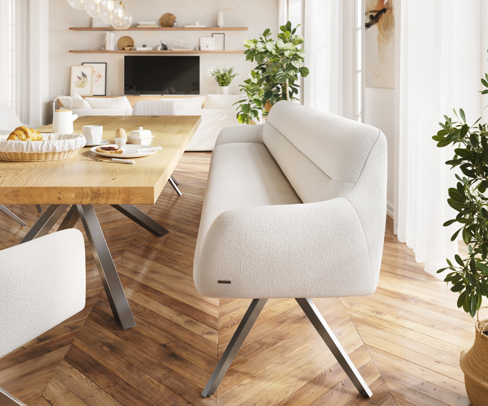 Étkezőpad Taya-Flex 300 cm bouclé krémfehér kereszt láb szögletes grafit zsákrugó - Image 2