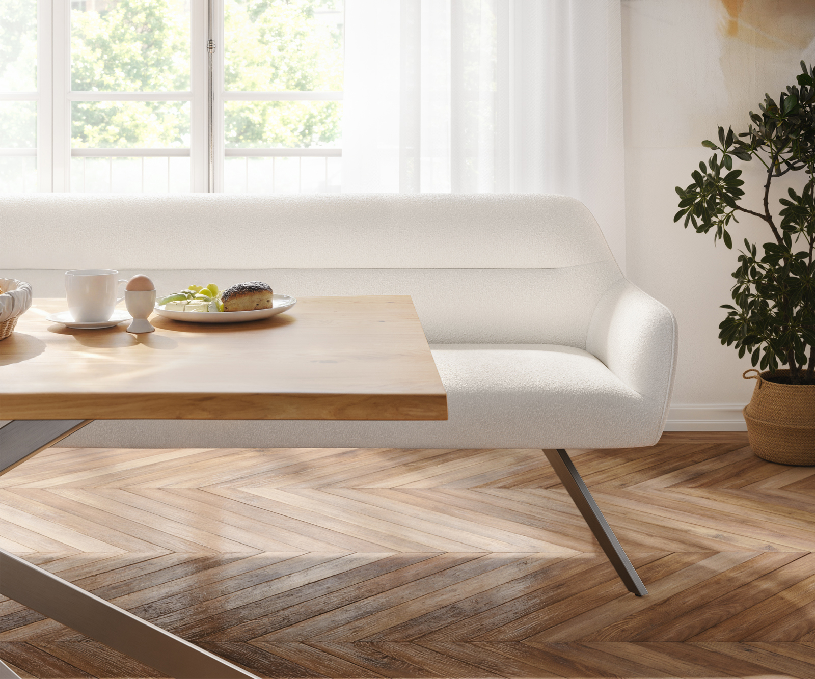 Étkezőpad Taya-Flex 300 cm bouclé krémfehér kereszt láb szögletes grafit zsákrugó - Image 4