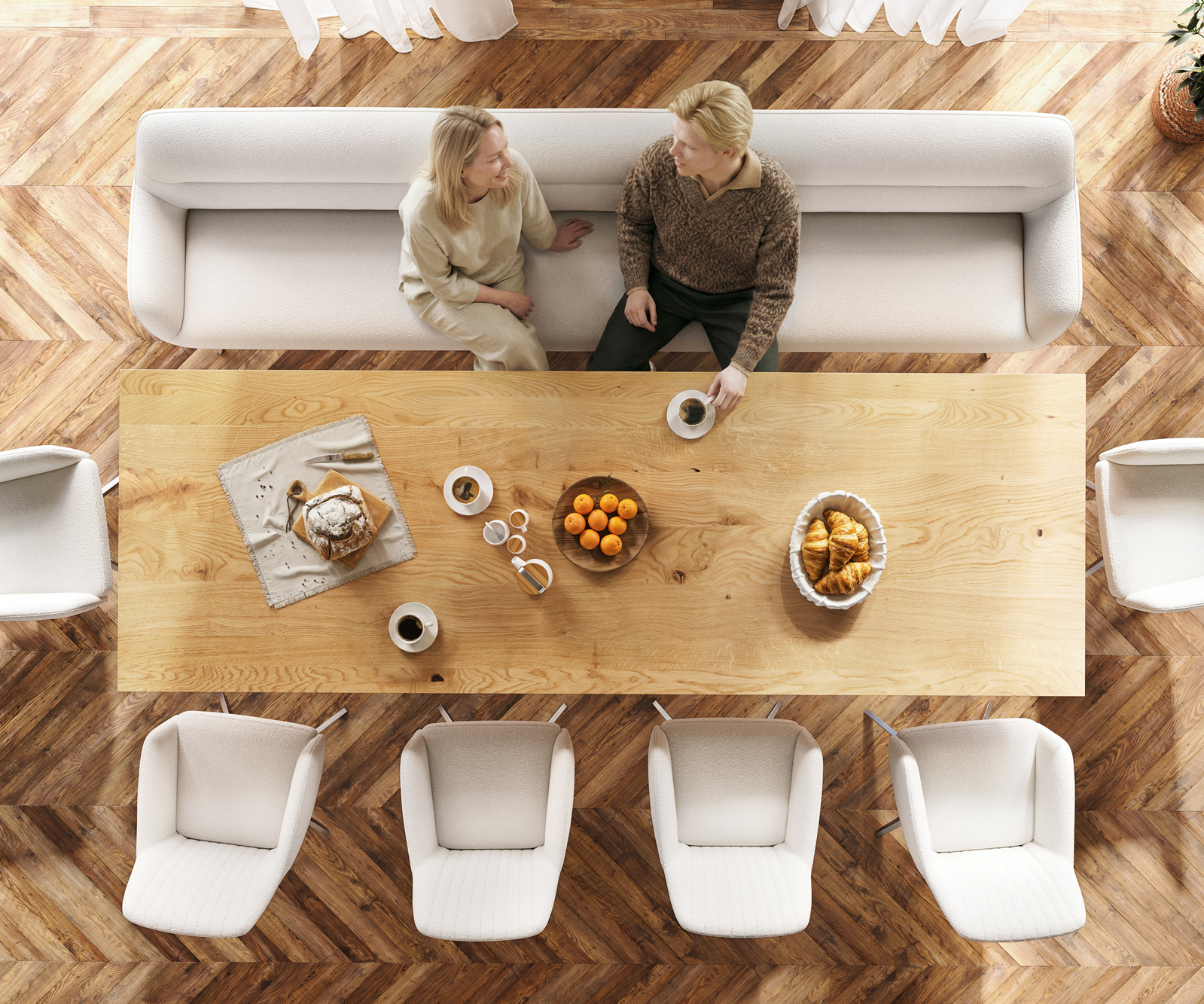 Étkezőpad Taya-Flex 300 cm bouclé krémfehér kereszt láb szögletes grafit zsákrugó - Image 5