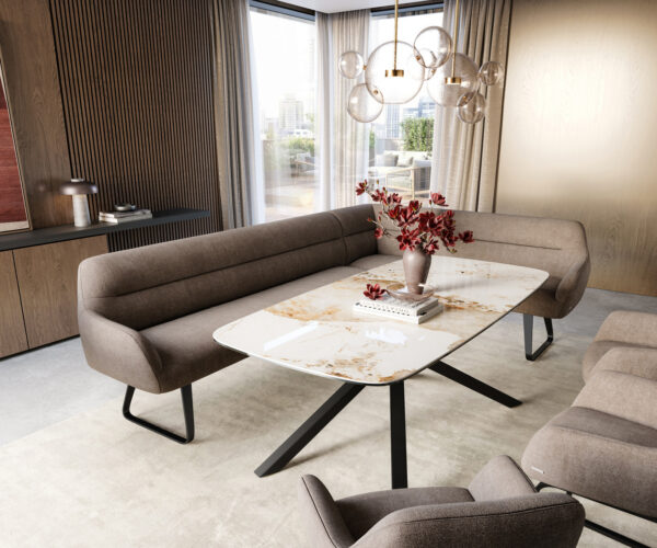 Étkezőpad Taya-Flex 285x190 cm strukturált szövet puha taupe vékony láb fekete zsákrugós bal