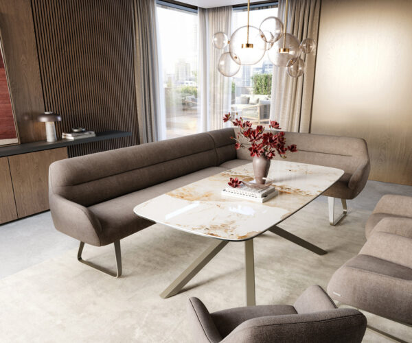 Étkezőpad Taya-Flex 285x190 cm strukturált szövet puha taupe vékony láb lapos titán színű hatású zsákrugós bal