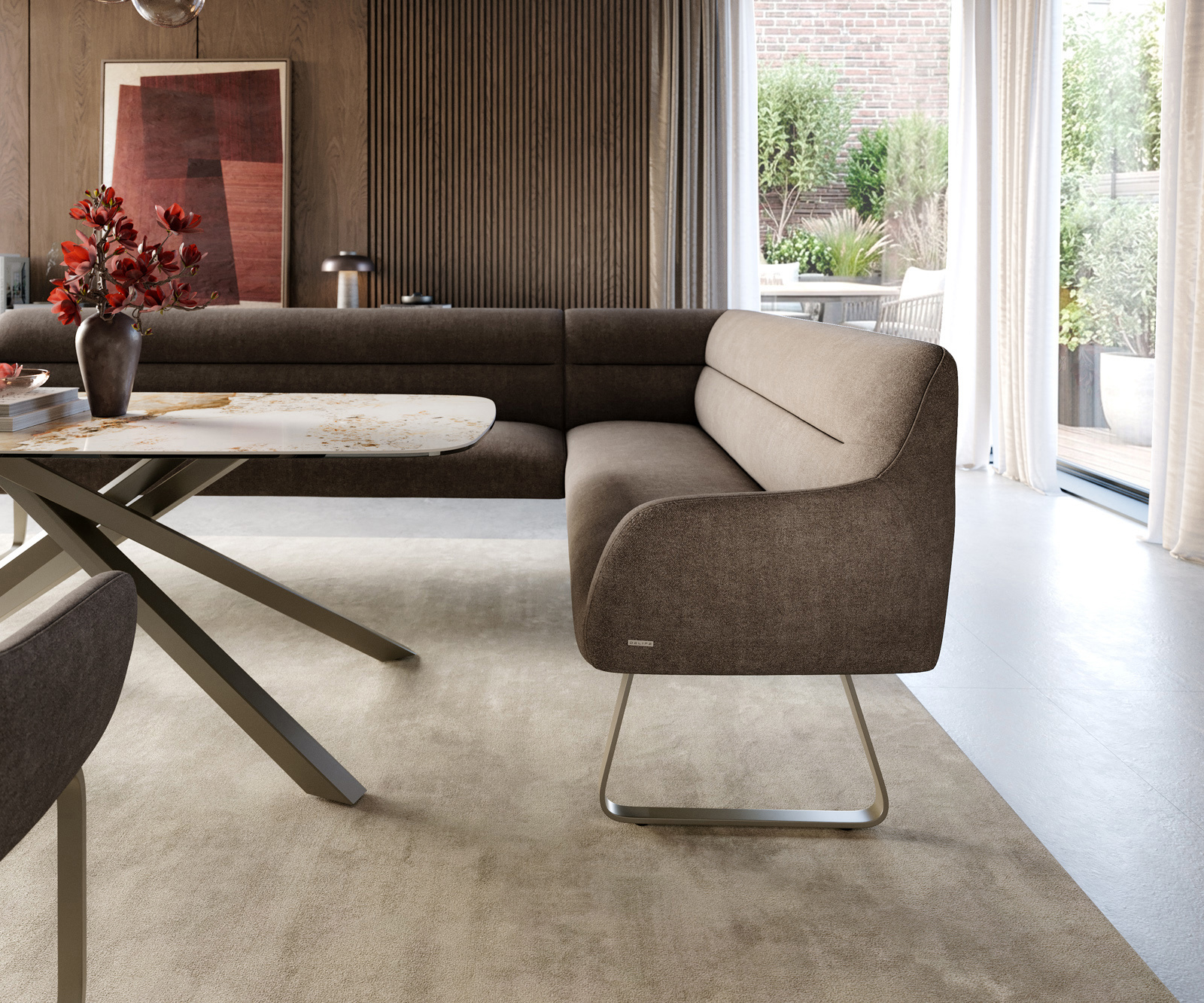 Étkezőpad Taya-Flex 285x190 cm strukturált szövet puha taupe vékony láb lapos titán színű hatású zsákrugós bal - Image 5