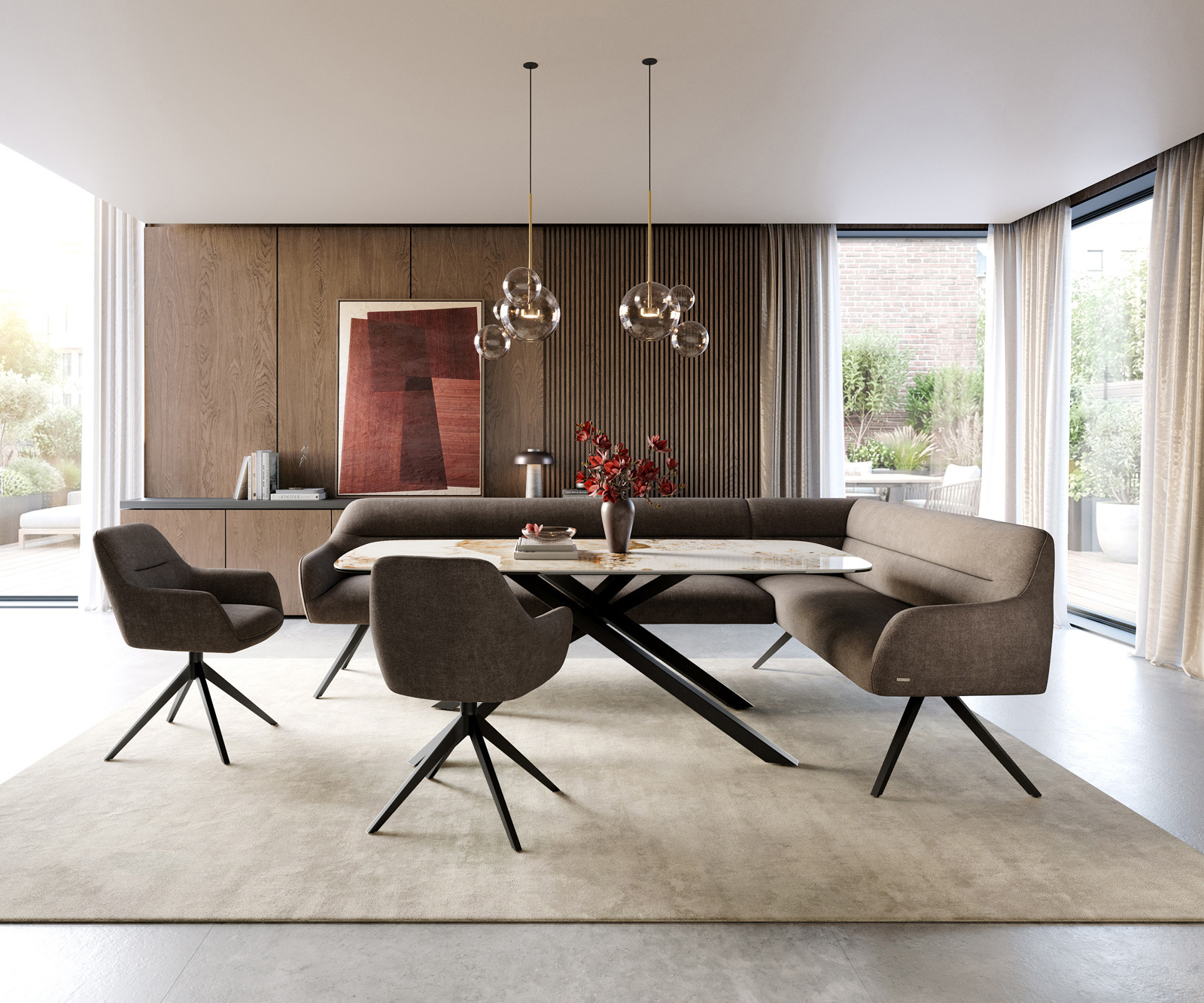 Étkezőpad Taya-Flex 285x190 cm strukturált szövet puha taupe kereszt láb szögletes fekete zsákrugó bal - Image 2