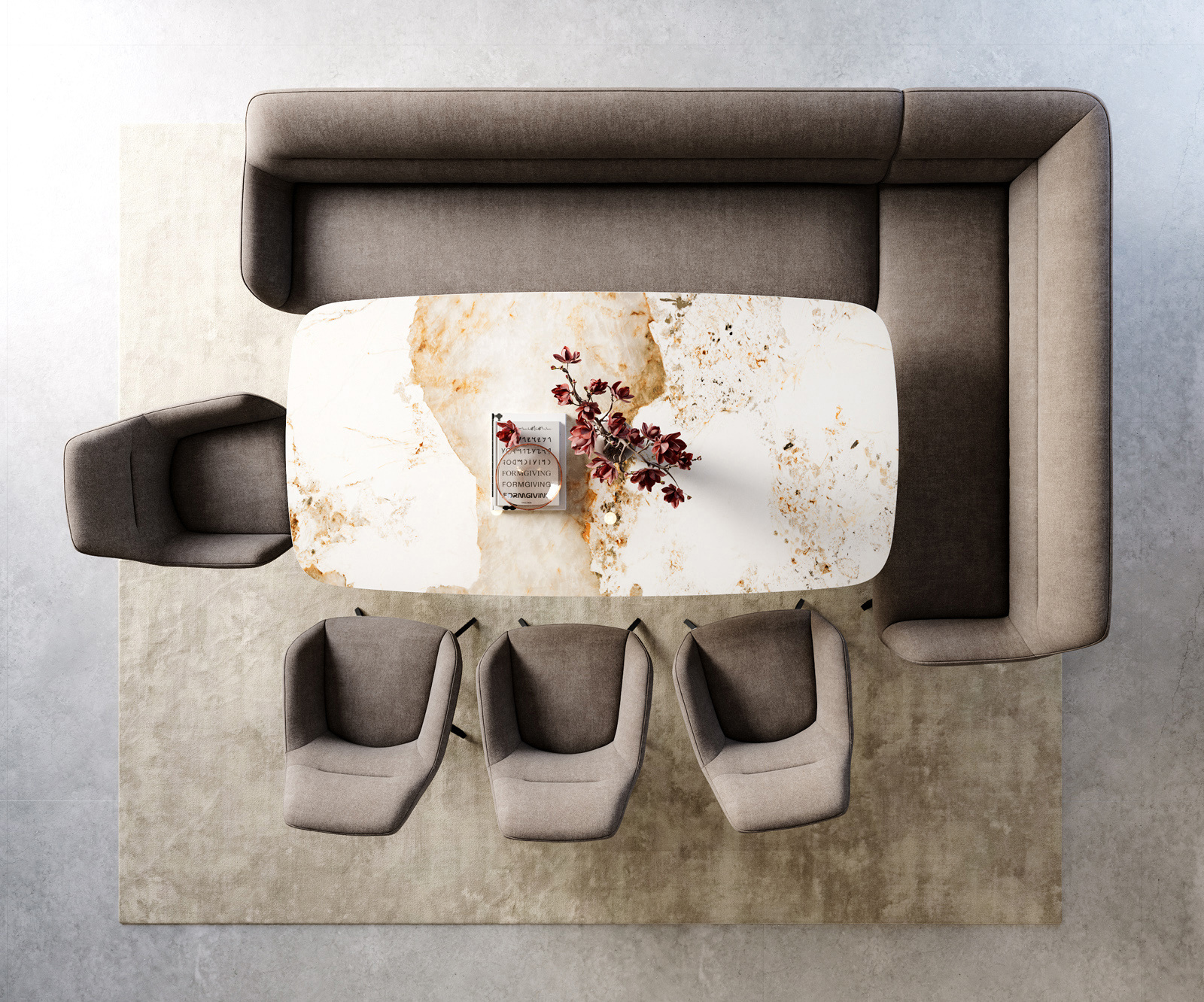 Étkezőpad Taya-Flex 285x190 cm strukturált szövet puha taupe kereszt láb szögletes fekete zsákrugó bal - Image 6