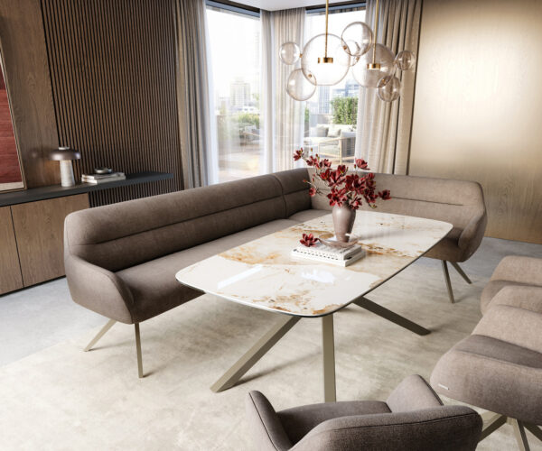 Étkezőpad Taya-Flex 285x190 cm strukturált szövet puha taupe kereszt láb szögletes titán színű hatás zsákrugós bal