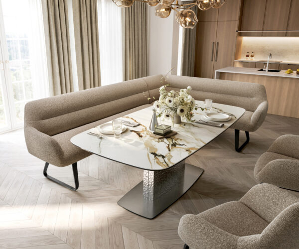 Étkezőpad Taya-Flex 285x190 cm bouclé sötét bézs vékony láb lapos fekete zsákrugó bal